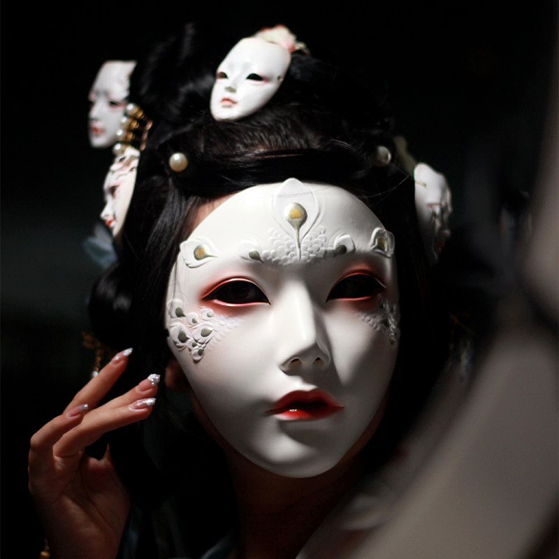 魂作物凤凰古风女面具女汉服万圣节成人派对装扮国风孔雀全脸道具