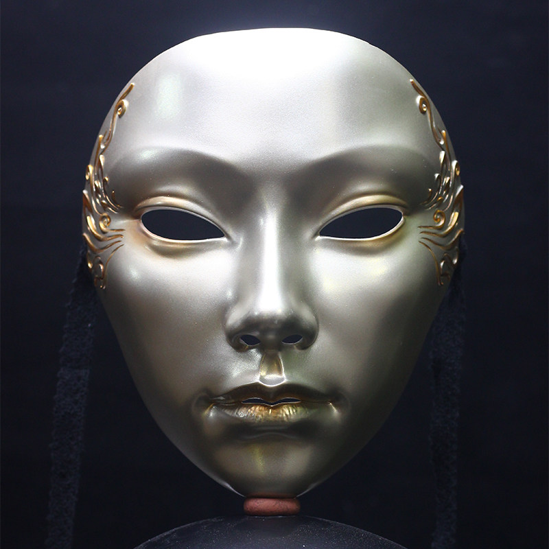 魂作物网红古风面具女国风汉服面罩成人全脸派对舞会金色装扮道具