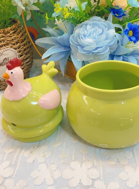 陶瓷微瑕介意慎拍绿色小鸡罐样品