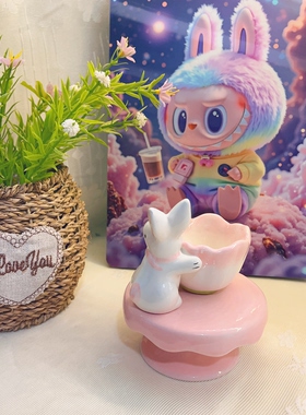 陶瓷摆件仓鼠水樽增高托盘纯色水壶架加高底座金丝熊水壶兔子水樽