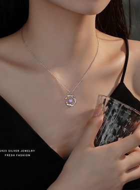 s925纯银琉璃石如鲸入海52赫兹项链女时尚小众锁骨链生日礼物代发