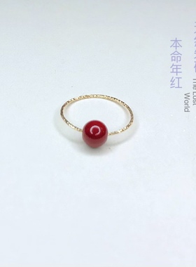 本命年朱砂戒指天然帝王砂14k包金不掉色指环红色喜庆贺岁