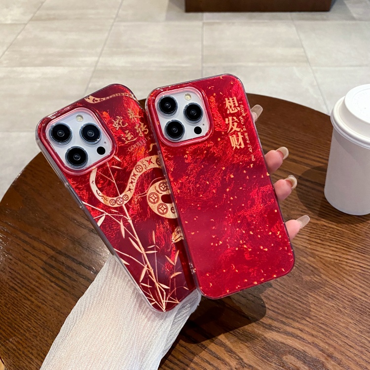 2025红色新年壳适用苹果16PROMAX蛇年喜庆手机壳iphone11/13发财保护套