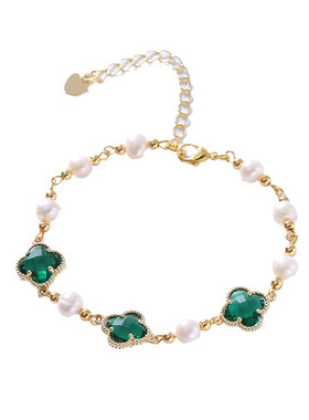 跨境新款高级感设计小众轻奢淡水珍珠手链女生串珠四叶草手串饰品