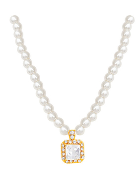 方块吊坠仿珍珠项链女轻奢小众高级感颈链2025年夏季新款锁骨链