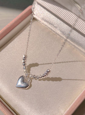 0.5+韩版小众气质银珠爱心吊坠项链锁骨链女925纯银ins冷淡风颈链
