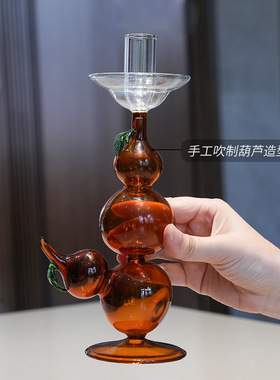 创意葫芦造型玻璃烛台 浪漫烛光实用装饰摆件 彩色蜡烛座拍摄道具