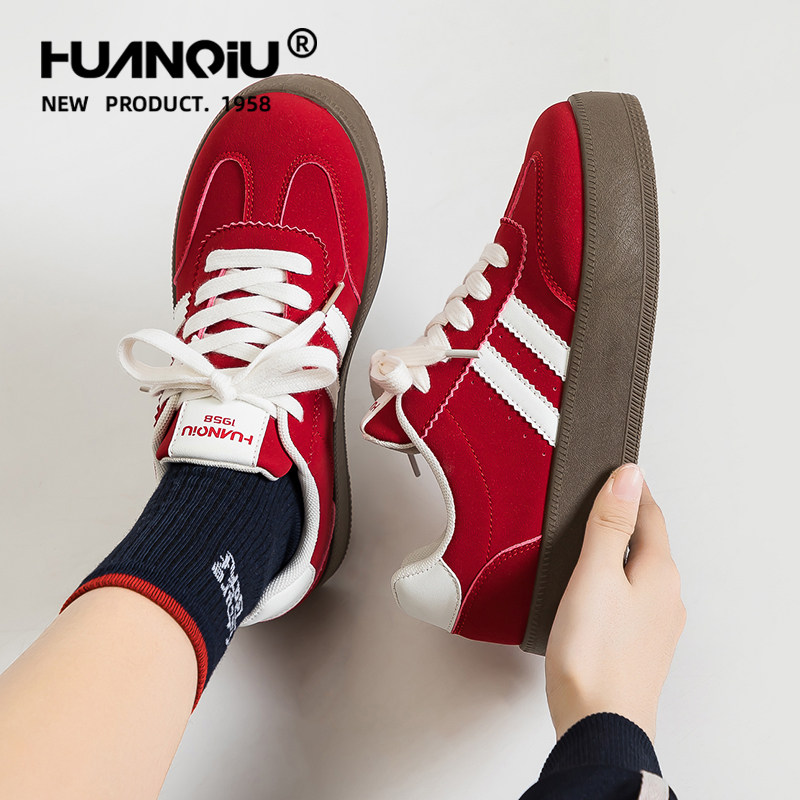 环球红色德训鞋女款2026新款爆款透气小白鞋百搭轻便厚底增高板鞋,淘宝优惠券,粉丝福利购,淘宝优惠卷