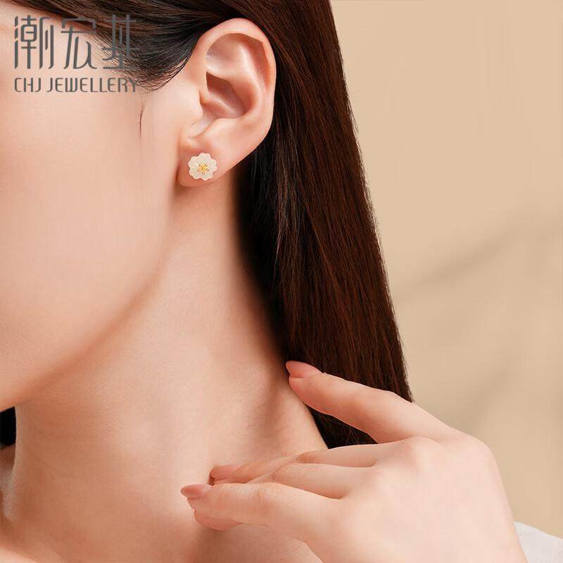 潮宏基花韵花朵和田玉S925银耳钉女银饰耳饰送女友生日女z,淘宝优惠券,粉丝福利购,淘宝优惠卷