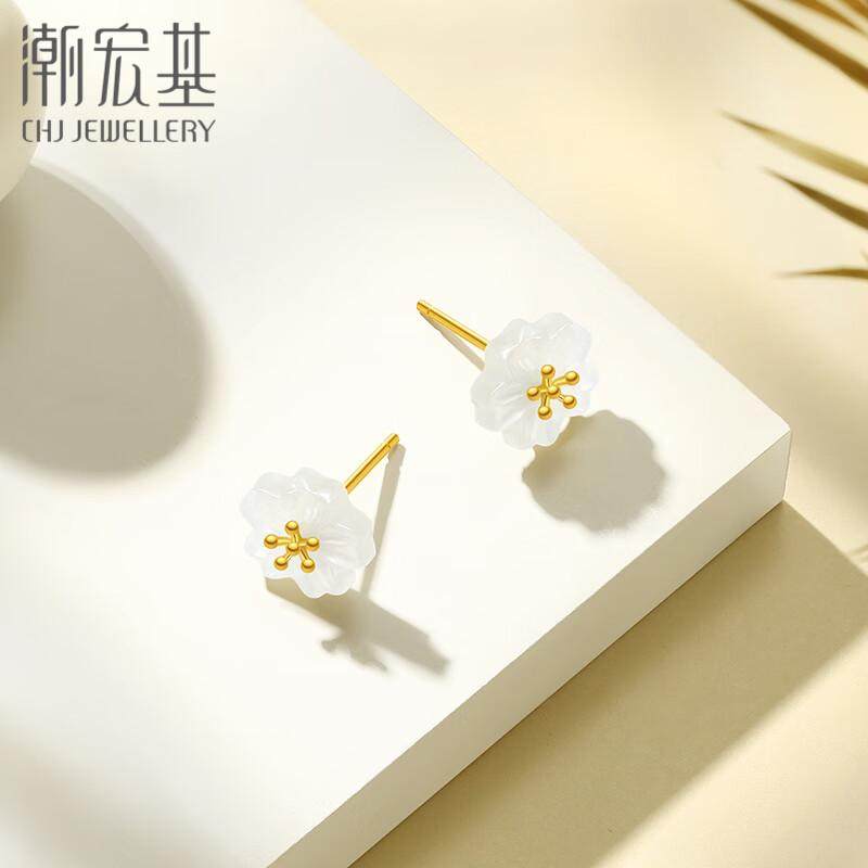 潮宏基花韵花朵和田玉S925银耳钉女银饰耳饰送女友生日女z,淘宝优惠券,粉丝福利购,淘宝优惠卷