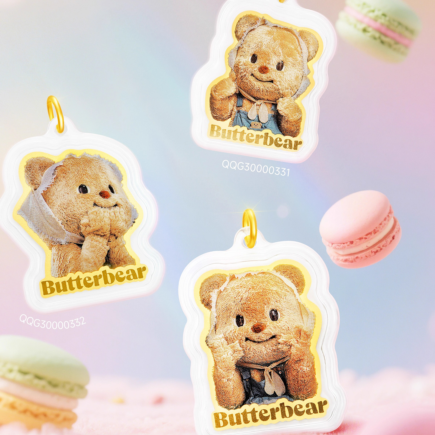 潮宏基黄油小熊足金挂件黄金饰品手机链摆件联名钥匙扣 - 图2