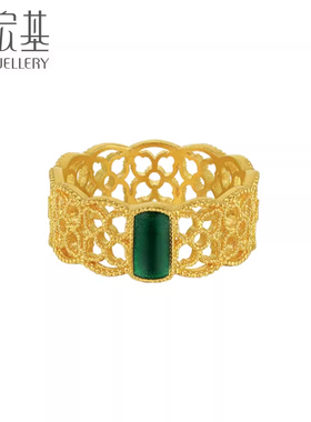 潮宏基臻金十二颜黄金戒指足金戒圈手饰古法金珐琅镂空复古