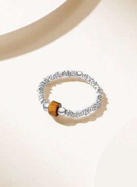 潮宏基闪耀银河s925银虎眼石戒指银饰戒圈指环手饰闪耀碎银子礼物