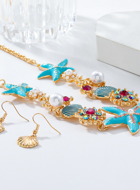 earrings海边沙滩风时尚高级感项链耳环套装海星贝壳锁骨链女