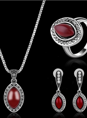 Retro Ruby earrings women long necklaces jewelry rings红宝石