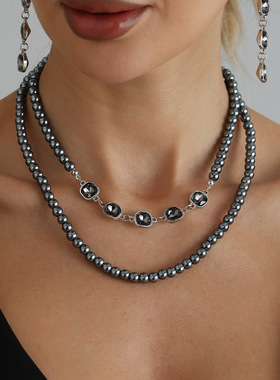 欧美双层叠戴串珠项链女｜ins