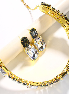 欧美气质高级感夸张方形项链耳环