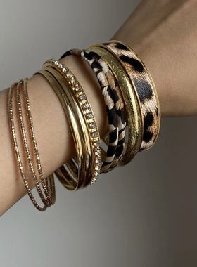 豹纹手镯复古时尚套装手饰豹纹手镯豹纹手链一整套