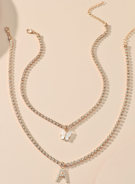 26个英文字母项链欧美镶钻女Fashion simple letter necklace2024