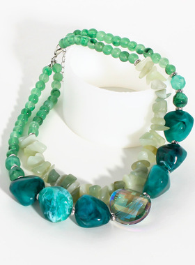 欧美复古不规则树脂串珠项链夸张颈链女Vintage resin necklace