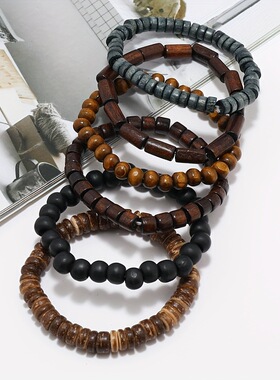 TEMU希音跨境新品波西米亚风椰壳木珠串珠弹力线男士手链手镯手环