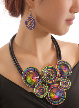 necklace women欧美销非洲部落民族节日夸张项链编织耳环项链套装