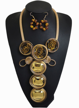 热销欧美夸张铝丝水晶宝石树脂女