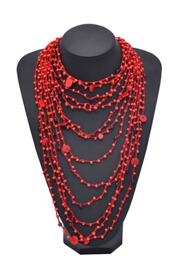 欧美复古红色多层叠戴项链女轻奢小众设计感锁骨链颈链配饰