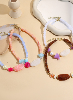 时尚锁骨链几何亚克力串珠吊坠