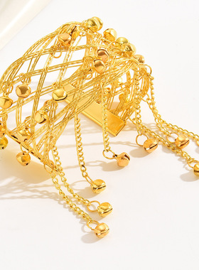 欧美饰品金色复古铃铛金属臂链印度舞铃铛腕带手链配件臂饰bracel