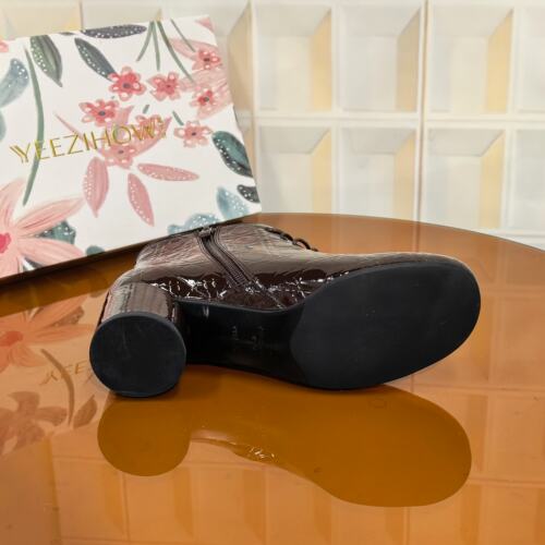 4478/4CM牛漆皮断码撤柜清仓处理石头纹中跟鞋牛皮短靴时尚气质女 - 图1
