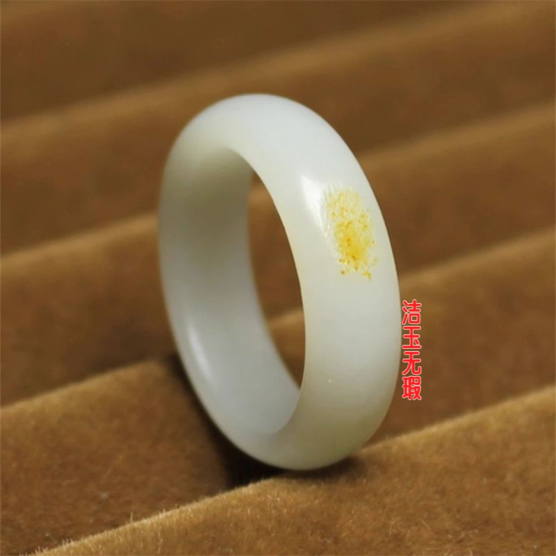 和田玉色戒指带皮一级羊脂白玉洒原皮工艺品指环男女款仿 - 图0