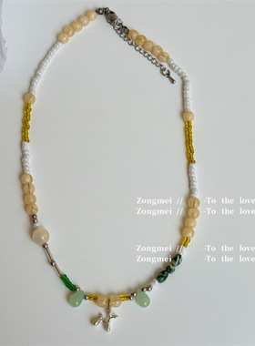 气球狗多巴胺小清新天然石挂坠项链可爱百搭锁骨链个性颈链