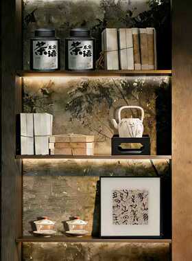 新中式博古架茶具茶饼桌面摆件