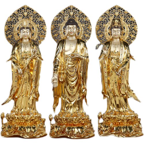 西方三圣阿弥陀佛观音佛像大势至菩萨家用供奉全铜雕手工贴金摆件 - 图3