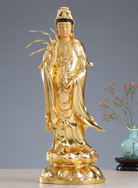 台湾纯铜贴金西方三圣观音佛像