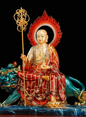 圆通地藏王菩萨坐谛听红袈裟佛像