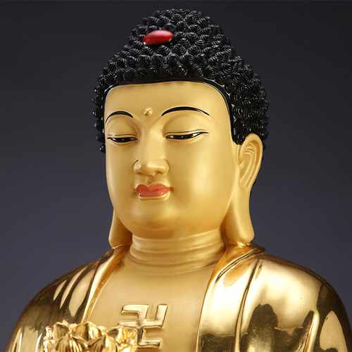 圆通佛具西方三圣纯铜贴金观音佛像供奉阿弥陀佛摆件大势至菩萨站 - 图1