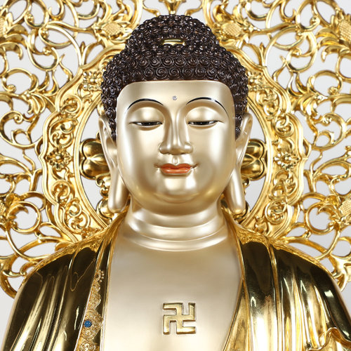 西方三圣阿弥陀佛观音佛像大势至菩萨家用供奉全铜雕手工贴金摆件 - 图1