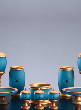 琉璃铜佛前佛具供具水杯花瓶香炉