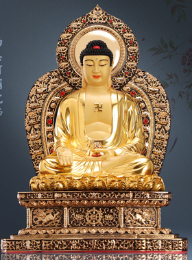 盛凡台湾纯铜贴金三宝如来佛像