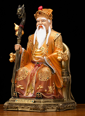 纯铜彩绘贴金土地公公像家用供奉