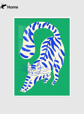 可爱动物猫装饰画小众复古绿色