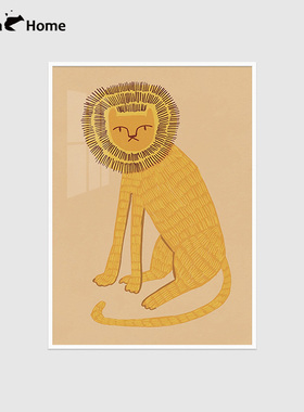 手绘插画豹猴熊狮子儿童房装饰画