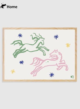 艺术家手绘小象小鱼小马装饰画