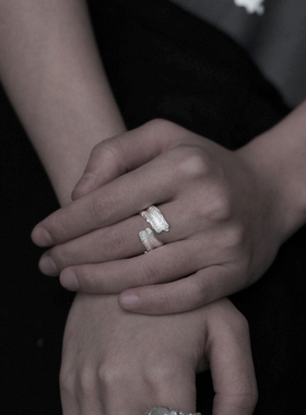 seedingyj上新原创设计开口925纯银饰哑光戒指情侣戒指可调节