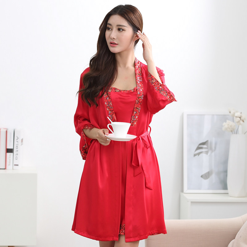 柔可佳夏天真丝吊带连体两件套睡裙 柔可佳睡衣/家居服套装