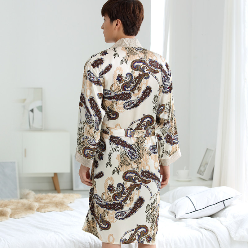 柔可佳夏款男桑蚕丝长袖连体睡袍 柔可佳睡衣/家居服套装