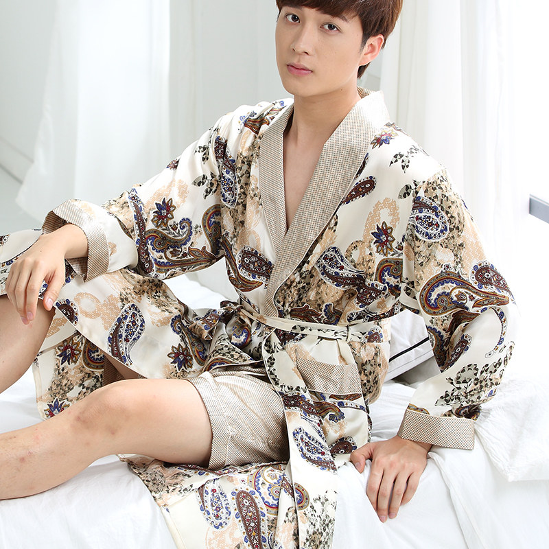 柔可佳夏款男桑蚕丝长袖连体睡袍 柔可佳睡衣/家居服套装