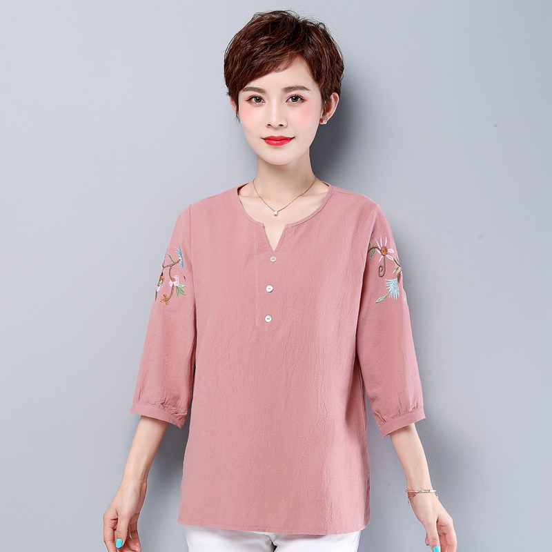 中老年七分袖上衣女夏宽松大码全棉衣服中年妈妈夏装中袖纯棉上衣 中老年七分袖上衣女夏宽松大码全棉衣服中年妈妈夏装中袖纯棉上衣